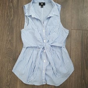 Striped Button Down Peplum Top